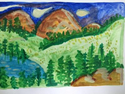 Картина. Автор: Солтанов Артем. Техника: акварель. Класс: 3  «Родина моя, реки и поля»