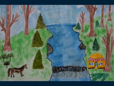 Картина. Автор: Камалетдинова Аделя. Техника: смешанная техника. Класс: 4 Башкортостан - жемчужина Урала