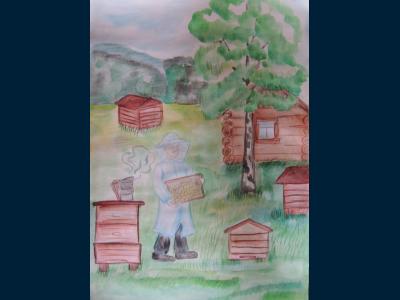 Картина. Автор: Яляев Наиль. Техника: смешанная техника. Класс: 4 Башкортостан - медовый край