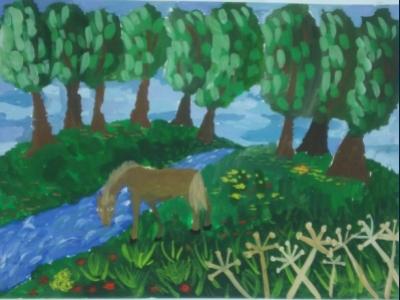 Картина. Автор: Тихонова Арина. Техника: гуашь. Класс: 5 "Природа родного края"