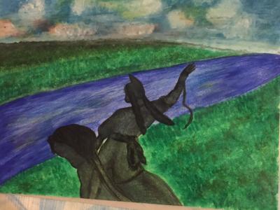 Картина. Автор: Бадретдинов Рамазан. Техника: акварель. Класс: 5 «Салават Юлаев — национальный герой башкирского на