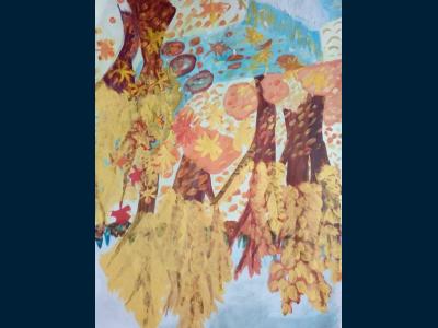 Картина. Автор: Нуриманова Индира. Техника: гуашь. Класс: 6 "Осень в Башкирии"