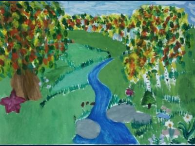 Картина. Автор: Гарифуллина Яна. Техника: гуашь. Класс: 6 "Природа Башкортостана""
