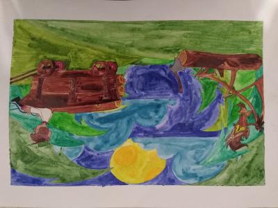 Картина. Автор: Рахимов Рустам Азатович. Техника: акварель. Класс: 7 Иллюстрация к сказке "Шурале"