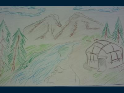 Картина. Автор: Прозорова Ксения. Техника: смешанная техника. Класс: 7 Родина моя,реки и поля