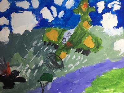 Картина. Автор: Нуйкин Леонид Александрович. Техника: гуашь. Класс: 1 Авиация времён Великой Отечественной Войны