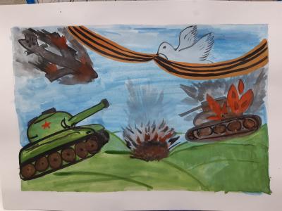 Картина. Автор: Баязитова Альбина. Техника: гуашь. Класс: 1 За Родину