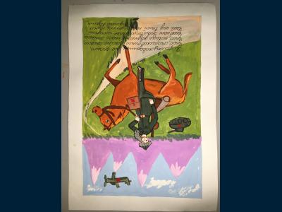 Картина. Автор: Сарнычева София Анатольевна. Техника: гуашь. Класс: 1 Республика Башкортостан в годы ВОВ