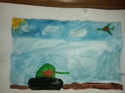 Картина. Автор: Кудрявцева Карина. Техника: акварель. Класс: 1 Военная техника 1941-1945