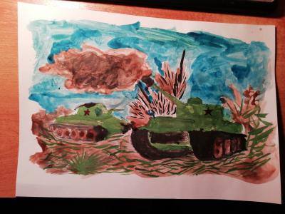 Картина. Автор: Гиндуллин Тимур. Техника: смешанная техника. Класс: 1 Военная техника 1941-1945 гг.