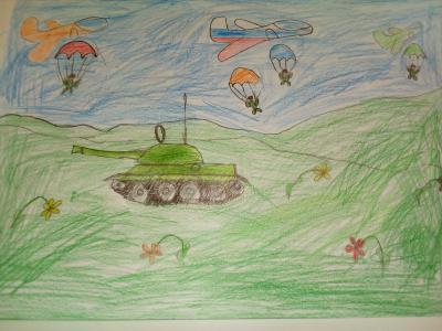 Картина. Автор: Греханов Роман. Техника: карандаш. Класс: 1 Парад "День Победы"