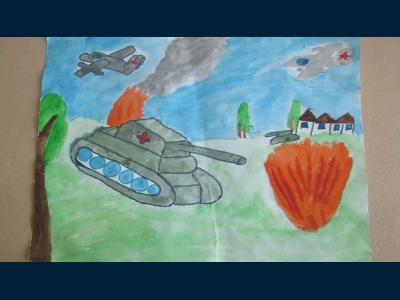 Картина. Автор: Кулбулдин Арсен. Техника: акварель. Класс: 1 Военная техника