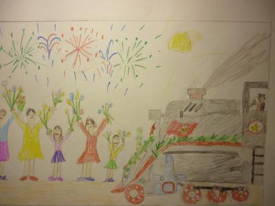 Картина. Автор: Исхакова Марьям. Техника: карандаш. Класс: 1 С днем Победы!