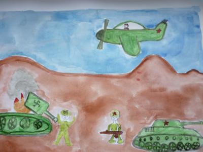 Картина. Автор: Садретдинова Элина. Техника: акварель. Класс: 1 Курская битва