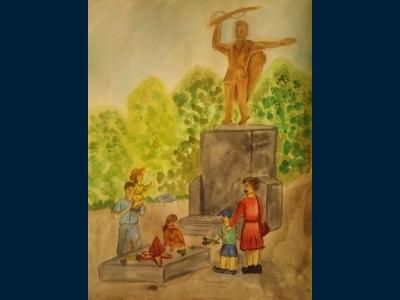 Картина. Автор: Кагарманов Дамир. Техника: акварель. Класс: 1 Я помню, я горжусь!