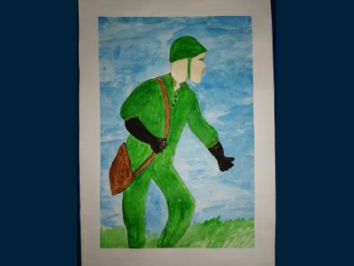 Картина. Автор: Байназаров Ильяс. Техника: акварель. Класс: 1 "За Родину"