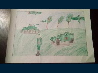 Картина. Автор: Березина Ангелина. Техника: карандаш. Класс: 2 Военная техника 1941-1945гг.