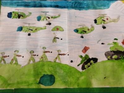 Картина. Автор: Хисматова Регина. Техника: акварель. Класс: 2 Курская битва