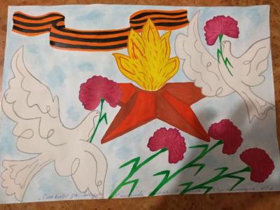 Картина. Автор: Галлямова Дилара. Техника: акварель. Класс: 2 Спасибо за победу