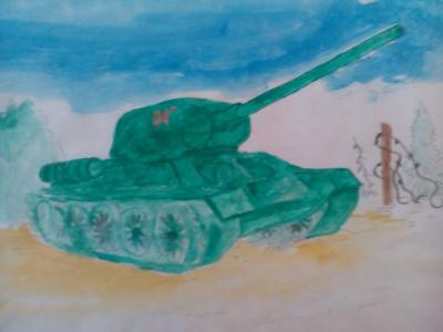 Картина. Автор: Насырова Ильзия. Техника: акварель. Класс: 2 Танк