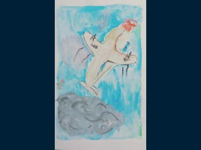 Картина. Автор: Филатова Софья. Техника: акварель. Класс: 2 Истребитель