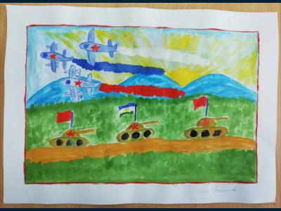 Картина. Автор: Рахимов Дим. Техника: гуашь. Класс: 2 Парад победы