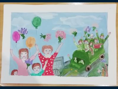 Картина. Автор: Салаватов Ильяс. Техника: смешанная техника. Класс: 2 День Победы