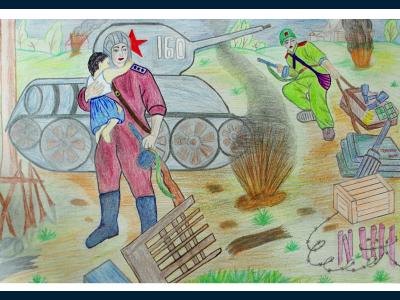 Картина. Автор: Хафизова Заррина. Техника: карандаш. Класс: 3 Герои - освободители