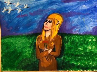 Картина. Автор: Сизова Ева. Техника: гуашь. Класс: 3 Белые журавли