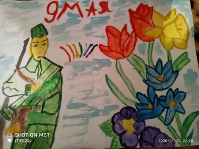 Картина. Автор: Баймбитов Руслан. Техника: смешанная техника. Класс: 3 9 Мая