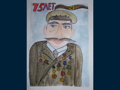 Картина. Автор: Переверзин Арсений. Техника: акварель. Класс: 3 Мой прадедушка-герой