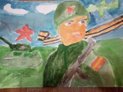 Картина. Автор: Ахметшина Наргиза. Техника: акварель. Класс: 3 Они сражались за Родину!