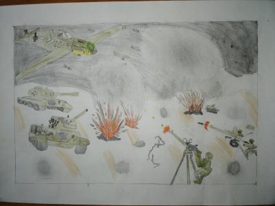 Картина. Автор: Андреева Ульяна Александровна. Техника: карандаш. Класс: 3 В бою