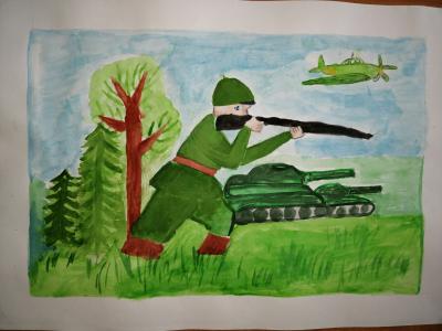 Картина. Автор: Гаибьянова Аделина Рашитовна. Техника: акварель. Класс: 3 За Родину!