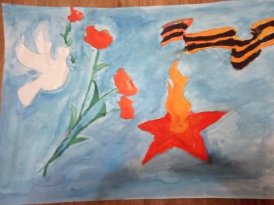 Картина. Автор: Аминова Азалия. Техника: акварель. Класс: 3 Вечная Слава героям войны!