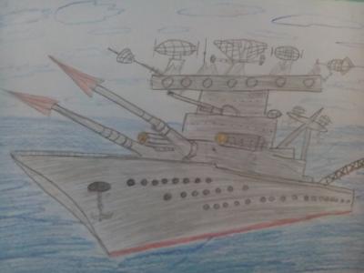 Картина. Автор: Андреев Борислав. Техника: акварель. Класс: 4 Военный корабль