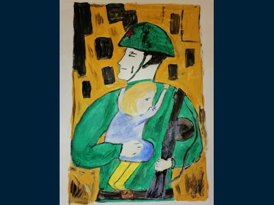 Картина. Автор: Ардаширова Амира. Техника: гуашь. Класс: 4 Солдаты Великой Отечественной войны