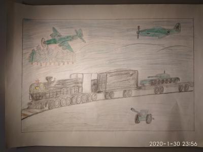 Картина. Автор: Гайнанов Мурат. Техника: карандаш. Класс: 4 Военная техника 1941-1945г.
