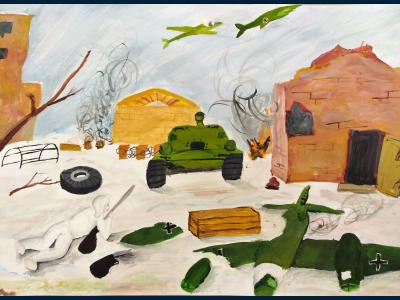 Картина. Автор: Плотникова Полина. Техника: акварель. Класс: 4 Сражения и битвы в годы Великой Отечественной войн