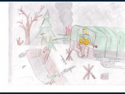 Картина. Автор: Шаяхметов Ильяс. Техника: карандаш. Класс: 5 "Солдаты Великой Отечественной войны"