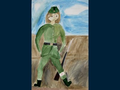 Картина. Автор: Трофимова Дарья. Техника: акварель. Класс: 5 Женщина на войне