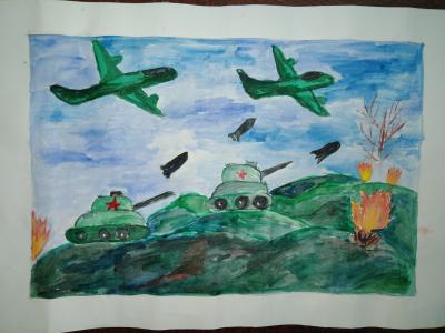 Картина. Автор: Шарипова Виолетта. Техника: акварель. Класс: 5 Сражение за победу