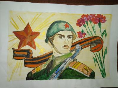 Картина. Автор: Салахова Софья. Техника: акварель. Класс: 5 Мы гордимся этим Днем Победы!