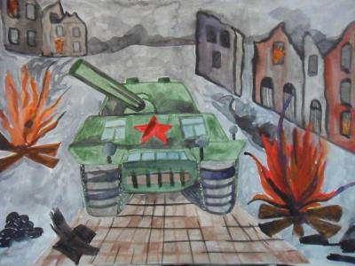 Картина. Автор: Салимгареев Богдан Янович. Техника: акварель. Класс: 5 Скрипит брусчатка