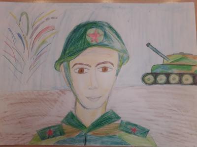Картина. Автор: Колокова Полина. Техника: карандаш. Класс: 5 Победа одна на всех!