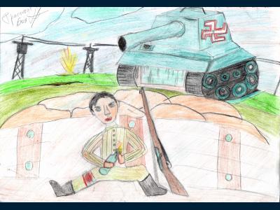 Картина. Автор: Хасанов Георгий. Техника: карандаш. Класс: 6 Фрагмент боя