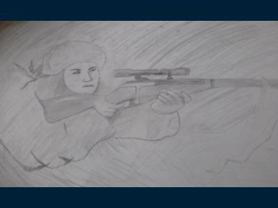 Картина. Автор: Ахметьянов Арсений. Техника: карандаш. Класс: 6 Снайпер Великой Отечественной войны