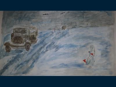 Картина. Автор: Шарипов Динар. Техника: акварель. Класс: 6 "Дорога жизни"