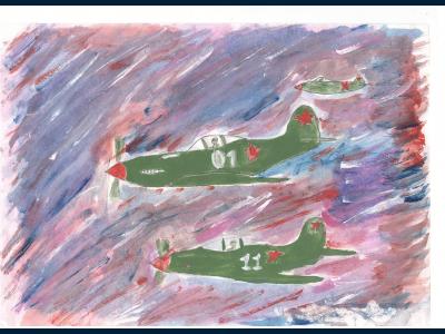 Картина. Автор: Кусарбаева Айдина. Техника: гуашь. Класс: 6 "За Родину"