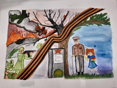 Картина. Автор: Баязитова Камила. Техника: гуашь. Класс: 7 Я помню. Я горжусь.